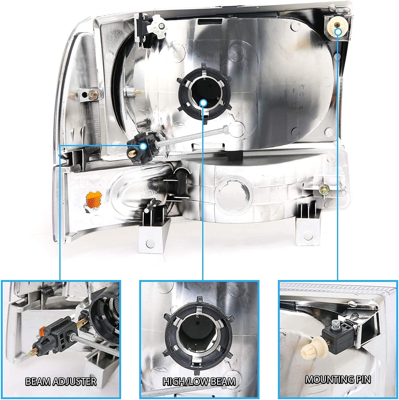 Amerilite For Ford Super Duty F250 F350 F450 F550 Excursion Chrome Factory Style Replacement Headlights Wbumper Corner Set Passenger And Driver Side