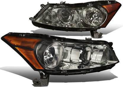 Halogen Model Factory Style Headlight Assembly Compatible With 0812 Honda Accord Sedan 4door Driver Passenger Side Chrome Housing Amber Corner