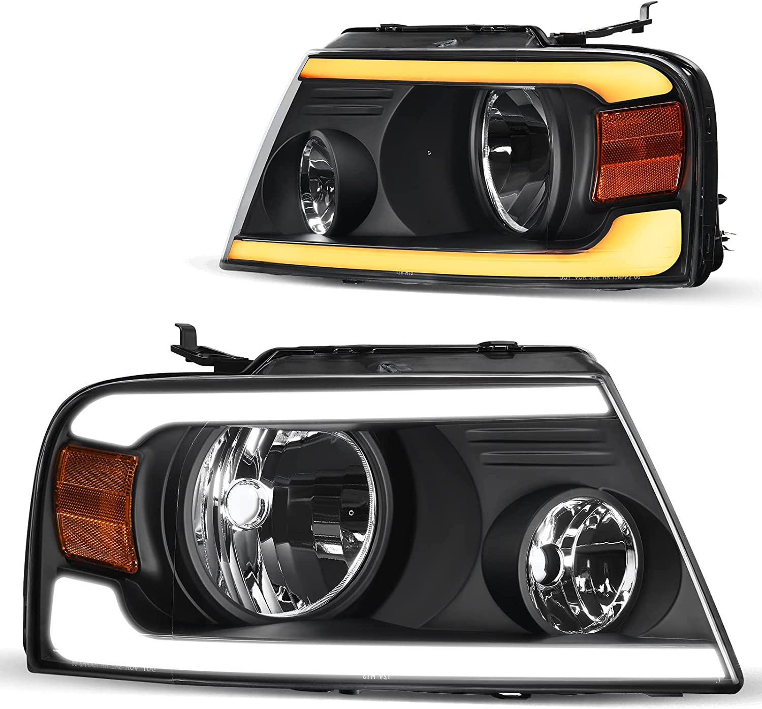 2004-2008 Ford F150 Switchback Turn Signal Headlights With Black Housing