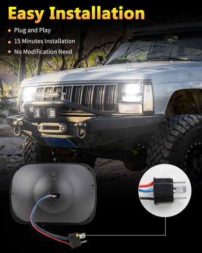 1 Pair 105W 5x7" / 6x7" Rectangular Headlights Compatible with 1997-2010 Jeep Wrangler YJ Cherokee XJ Kenworth T300 Replacement H6054 H6054LL 69822 6052 6053 (2PCS)