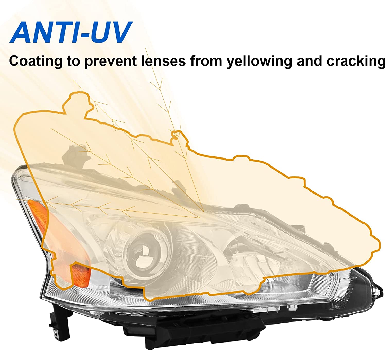 Alziria Headlight Assembly Compatible With 20132015 Nissan Altima Sslsv Only Fit 4door Chrome Housing Amber Reflector