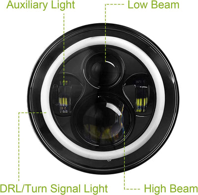 Moclever Round Halo LED Headlight 2pcs 7 Inch Headlights 6000 Lumens Offroad Light Angle Eyes Compatible With Jep Wrangler Tj Jk Cj H4 To H13 Adapter Plug And Play
