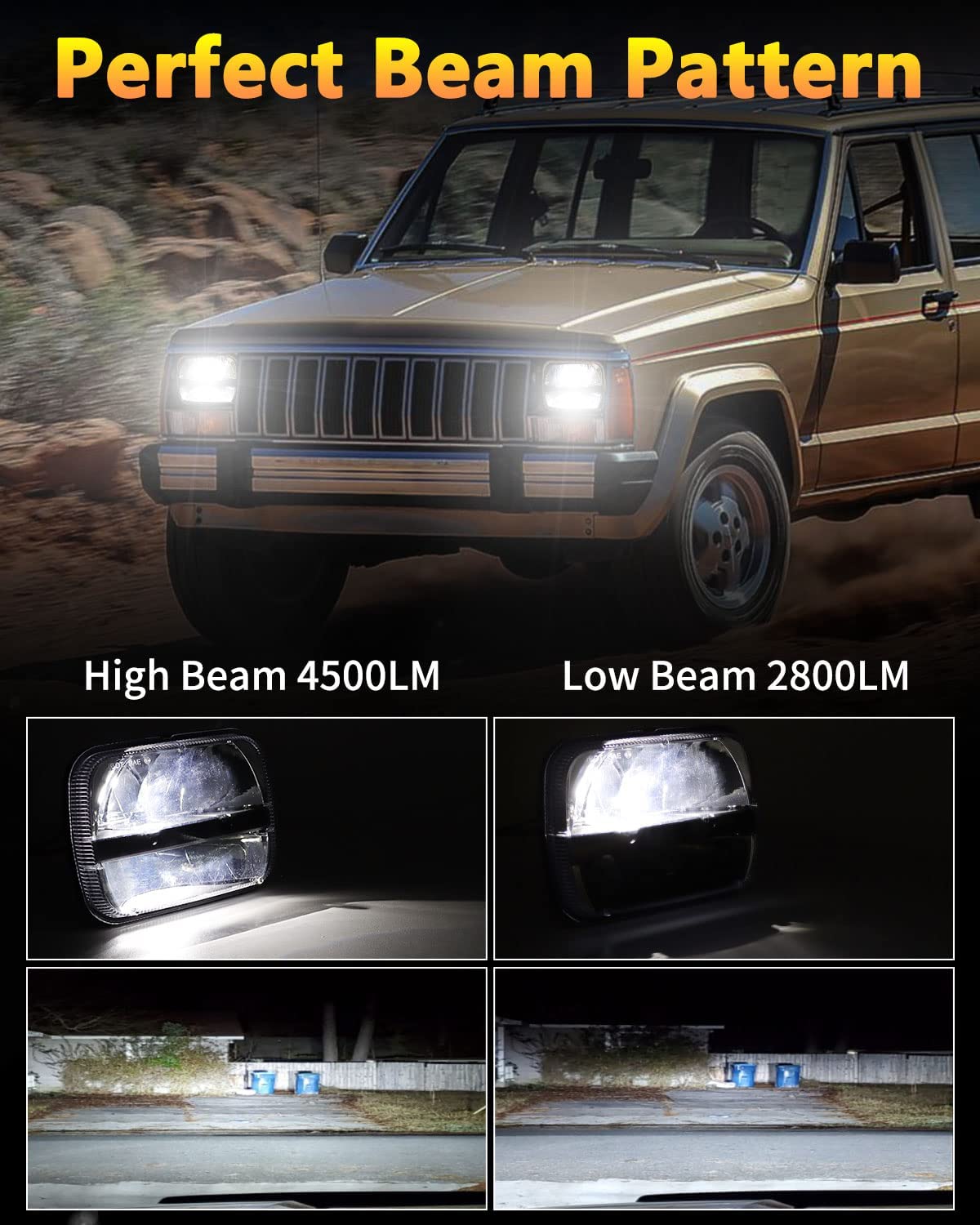 1 Pair 105W 5x7" / 6x7" Rectangular Headlights Compatible with 1997-2010 Jeep Wrangler YJ Cherokee XJ Kenworth T300 Replacement H6054 H6054LL 69822 6052 6053 (2PCS)