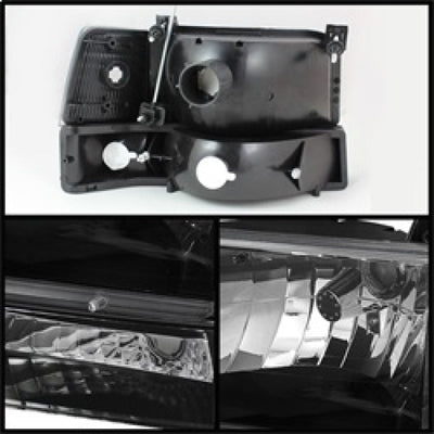 SPYDER Xtune Ford F150/Bronco 92-96 Headlights w/Corner Bumper 6pcs Amber- Black HD-JH-FB92-SET-AM-BK 5073136