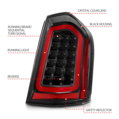 ANZO 11-14 Chrysler 300 LED Taillights Black w/ Sequential 321343
