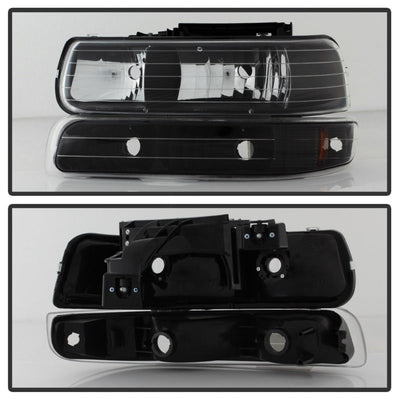 xTune Chevy Tahoe 00-06 Amber Crystal Headlights w/ Bumper Lights Black HD-JH-CSIL99-SET-AM-BK