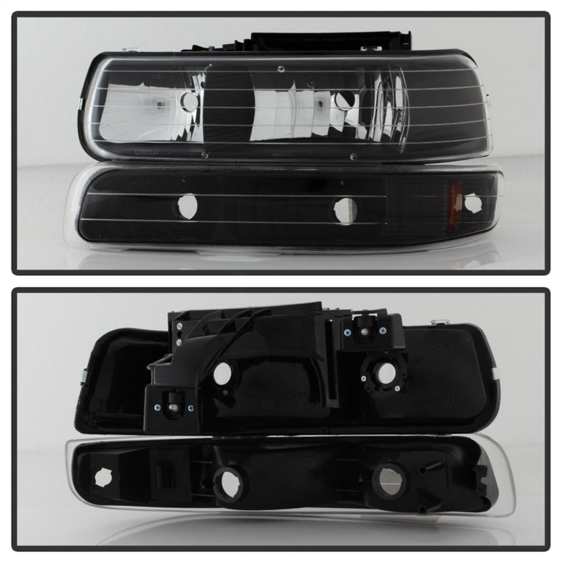 xTune Chevy Tahoe 00-06 Amber Crystal Headlights w/ Bumper Lights Black HD-JH-CSIL99-SET-AM-BK