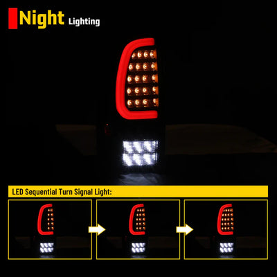 Winjet 2005-2015 Toyota Tacoma LED Sequential Tail Light w/Yellow Turn Signal - Glossy Black / Clear