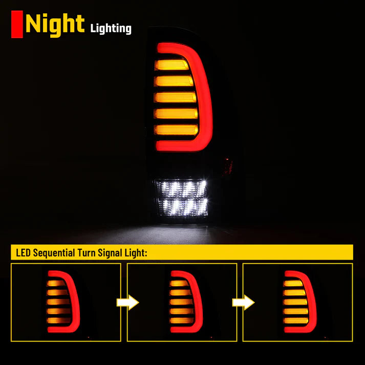 Winjet 2005-2015 Toyota Tacoma LED Sequential Tail Light w/Yellow Turn Signal - Chrome / Red