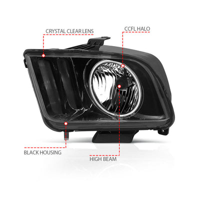 Anzo 2005-2009 Ford Mustang Crystal Headlights w/ Halo Black (CCFL)