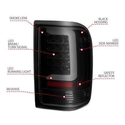ANZO 1993-1997 Ford  Ranger LED Tail Lights w/ Light Bar Black Housing Clear Lens 311360