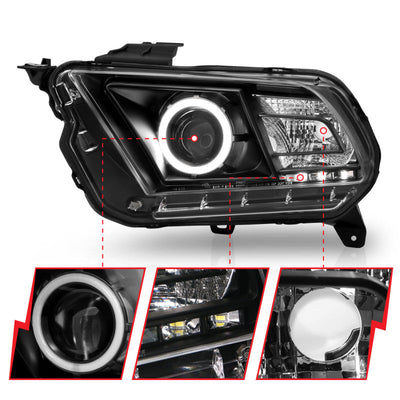 Anzo 2010-2014 Ford Mustang Projector Headlights w/ Halo Black (CCFL)