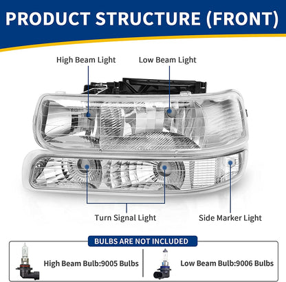 Autosaver88 Headlight Assembly Compatible With 19992002 Chevy Silverado 20002006 Tahoe Suburban Headlamp Bumper Lights Black Housing Reflector Chrome