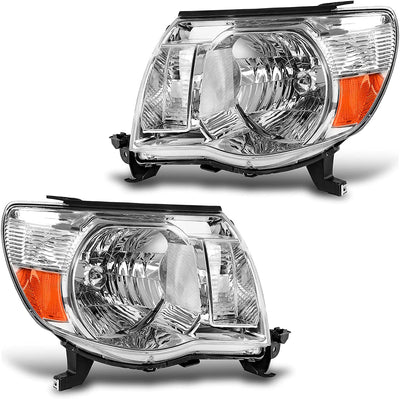 Dwvo Headlight Assembly Compatible With 2005 2006 2007 2008 2009 2010 2011 Tacoma Pickup Truck Oe Replacement Chrome Housing Amber Reflector