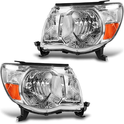 Dwvo Headlight Assembly Compatible With 2005 2006 2007 2008 2009 2010 2011 Tacoma Pickup Truck Oe Replacement Chrome Housing Amber Reflector