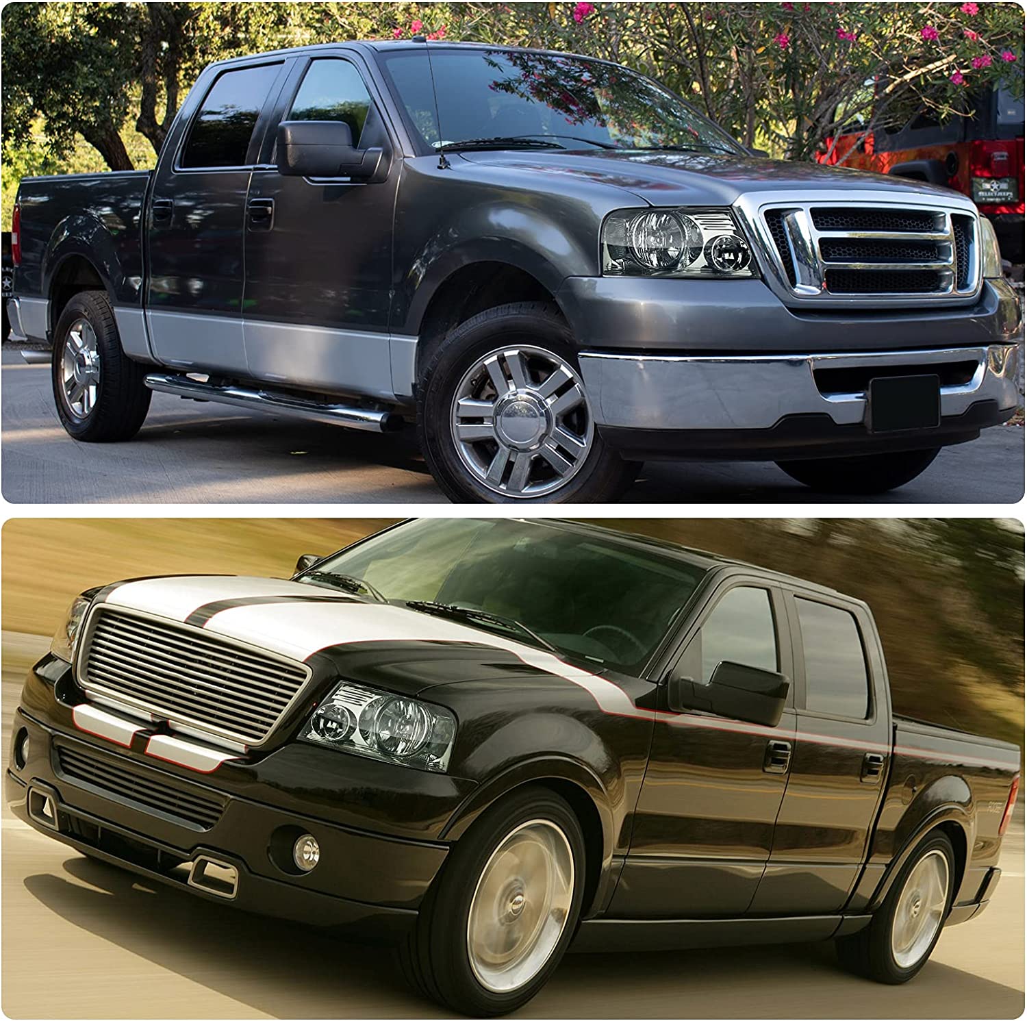 2004-2008 Ford F150 Headlights With Smoked Lens Chrome Housing Reflector