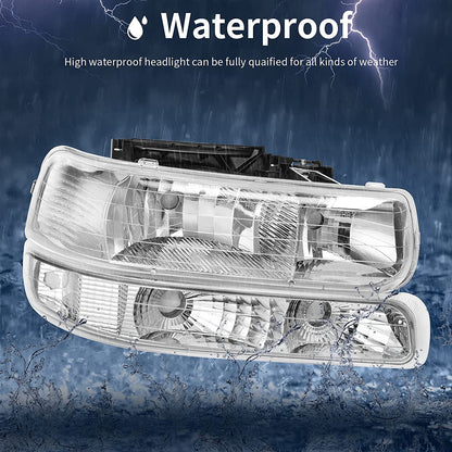 Autosaver88 Headlight Assembly Compatible With 19992002 Chevy Silverado 20002006 Tahoe Suburban Headlamp Bumper Lights Black Housing Reflector Chrome