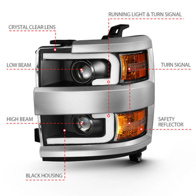 Anzo 2015-2016 Chevrolet Silverado Projector Headlights w/ Plank Style Desi
