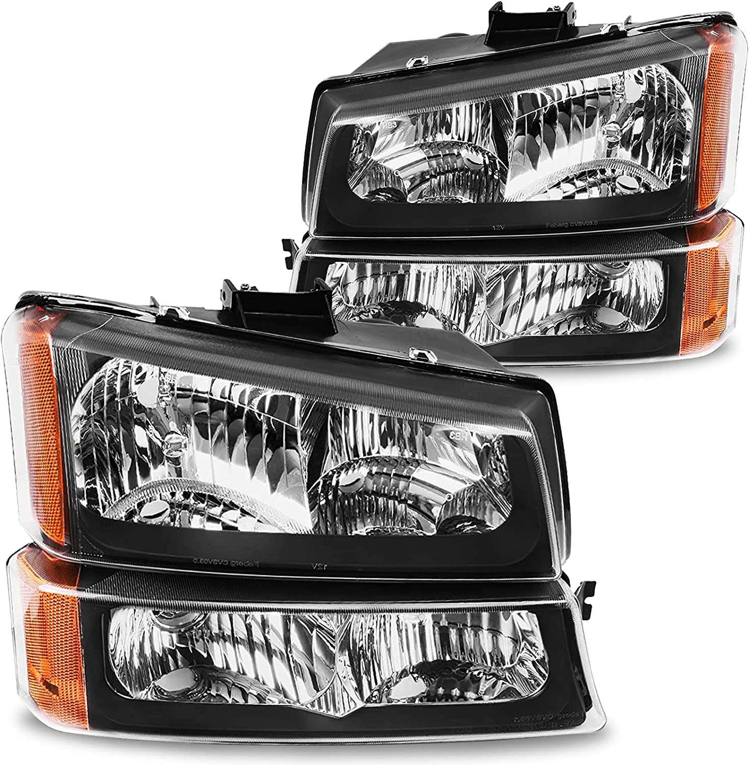 Adcarlights 20032006 Silverado Headlight Assembly For Chevy Avalanche 150025003500 Clear Chrome Lens With Amber Reflector Replacement Left And Right