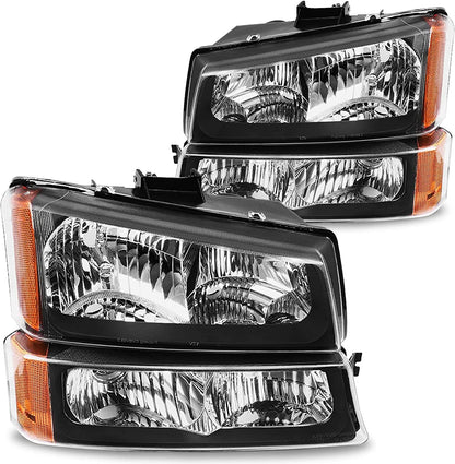 Adcarlights 20032006 Silverado Headlight Assembly For Chevy Avalanche 150025003500 Clear Chrome Lens With Amber Reflector Replacement Left And Right