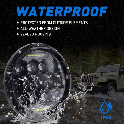 Aaiwa 7 Inch Round LED Headlight Daytime Running Light Dlr High Low Beam For Car Motorcycle With H4 H13 Adapter 2 Pack