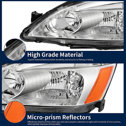 Autosaver88 Headlight Assembly Compatible With 03 04 05 06 07 Accord Oe Replacement Chrome Headlights Wclear Housing