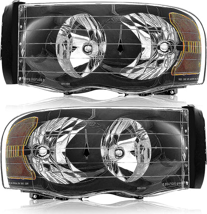Adcarlights 20022005 Dodge Ram Headlight Assembly For 1500 2500 3500 20032005 Clear Chrome Lens With Amber Reflector Replacement Left Right