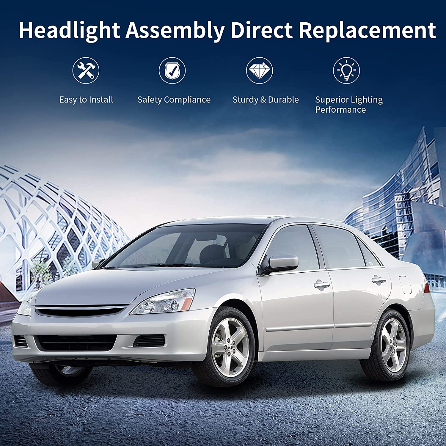 Autosaver88 Headlight Assembly Compatible With 03 04 05 06 07 Accord Oe Replacement Chrome Headlights Wclear Housing