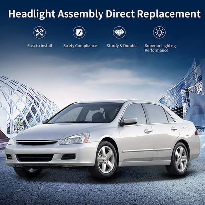 Autosaver88 Headlight Assembly Compatible With 03 04 05 06 07 Accord Oe Replacement Chrome Headlights Wclear Housing