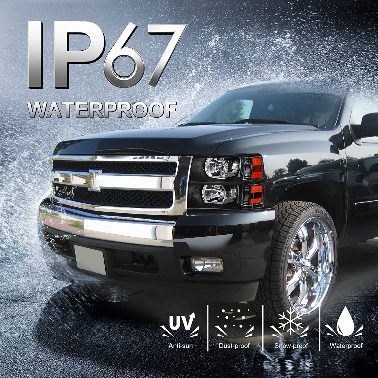 Mostplus Headlight Assembly Compatible With Chevy Chevrolet Silverado 1500 2500 3500 Black Housing Clear Lens Amber Reflector