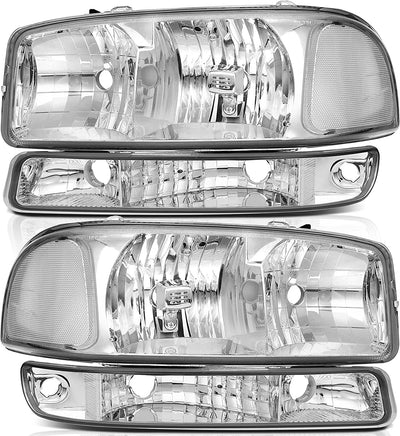 Lbrst Headlight Assembly For Gmc Sierra 1500 19992006 Classic 2007 2500 19992004 Chrome Housing Reflector Clear Lens Driver And Passenger Side Headlamp