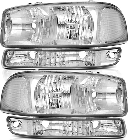 LBRST Headlights Assembly For 1999-2006 GMC Sierra 1500 For 2007-2007 GMC Sierra 1500 Classic Black Housing Clear Reflector Clear Lens Driver & Passenger Side