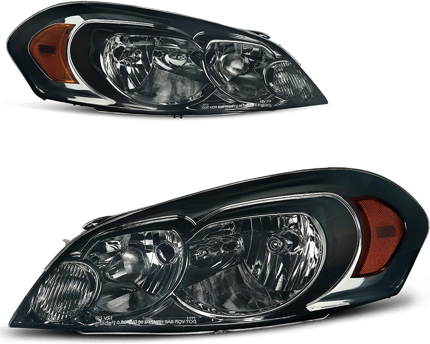 Autosaver88 Headlight Assembly Compatible With 20062013 Chevy Impala 06 07 Monte Carlo Replacement Headlamp Driving Light Chrome Housing Amber Reflector Clear Lens 25958359 25958360 A Black Smoke Oe