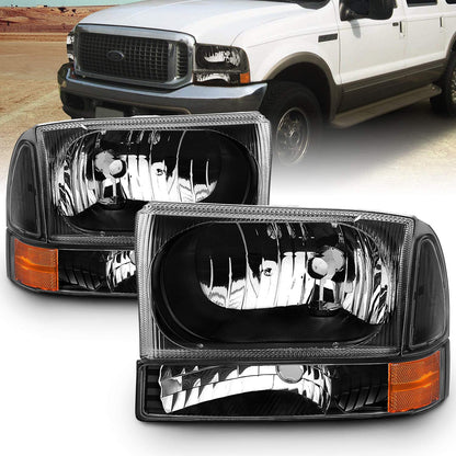 Amerilite For Ford Super Duty F250 F350 F450 F550 Excursion Chrome Factory Style Replacement Headlights Wbumper Corner Set Passenger And Driver Side