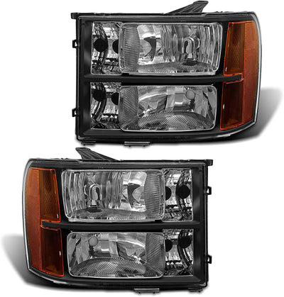 2007-2014 Sierra Headlight Assembly Compatible With Gmc 1500 0714 2500hd 3500hd Chrome Housing Amber Reflector Replacement Left And Right