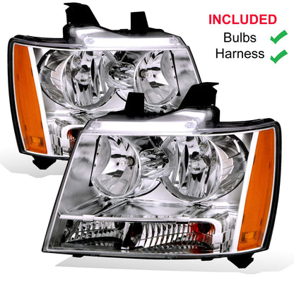 Amerilite For Chevy 0713 Tahoesuburbanavalanche Factory Style Replacement Headlights Pair Driver And Passenger Side Chrome Housing