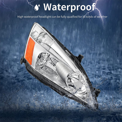 Autosaver88 Headlight Assembly Compatible With 03 04 05 06 07 Accord Oe Replacement Chrome Headlights Wclear Housing