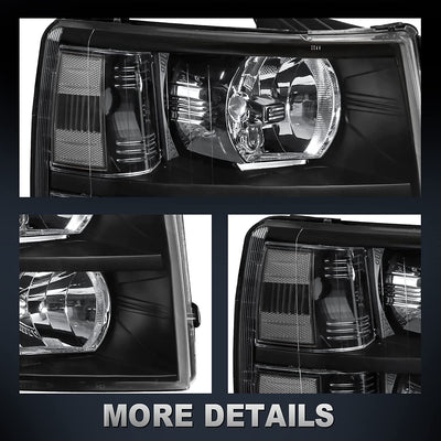 Mostplus Headlight Assembly Compatible With Chevy Chevrolet Silverado 1500 2500 3500 Black Housing Clear Lens Amber Reflector