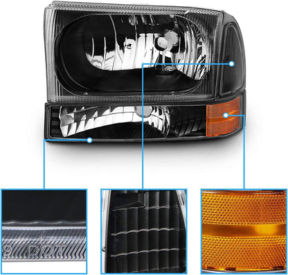 Amerilite For Ford Super Duty F250 F350 F450 F550 Excursion Chrome Factory Style Replacement Headlights Wbumper Corner Set Passenger And Driver Side