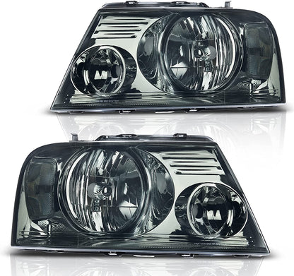 2004-2008 Ford F150 Headlights With Smoked Lens Chrome Housing Reflector