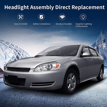 Autosaver88 Headlight Assembly Compatible With 20062013 Chevy Impala 06 07 Monte Carlo Replacement Headlamp Driving Light Chrome Housing Amber Reflector Clear Lens 25958359 25958360 A Oe
