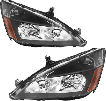 Autosaver88 Headlight Assembly Compatible With 03 04 05 06 07 Accord Oe Replacement Chrome Headlights Wclear Housing