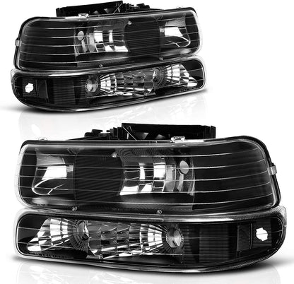 Autosaver88 Headlight Assembly Compatible With 19992002 Chevy Silverado 20002006 Tahoe Suburban Headlamp Bumper Lights Black Housing Reflector