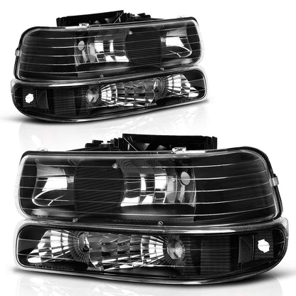 Autosaver88 Headlight Assembly Compatible With 19992002 Chevy Silverado 20002006 Tahoe Suburban Headlamp Bumper Lights Black Housing Reflector