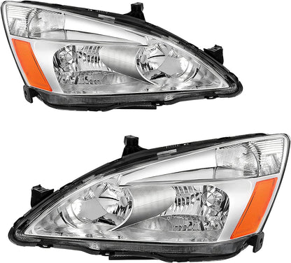 Autosaver88 Headlight Assembly Compatible With 03 04 05 06 07 Accord Oe Replacement Chrome Headlights Wclear Housing