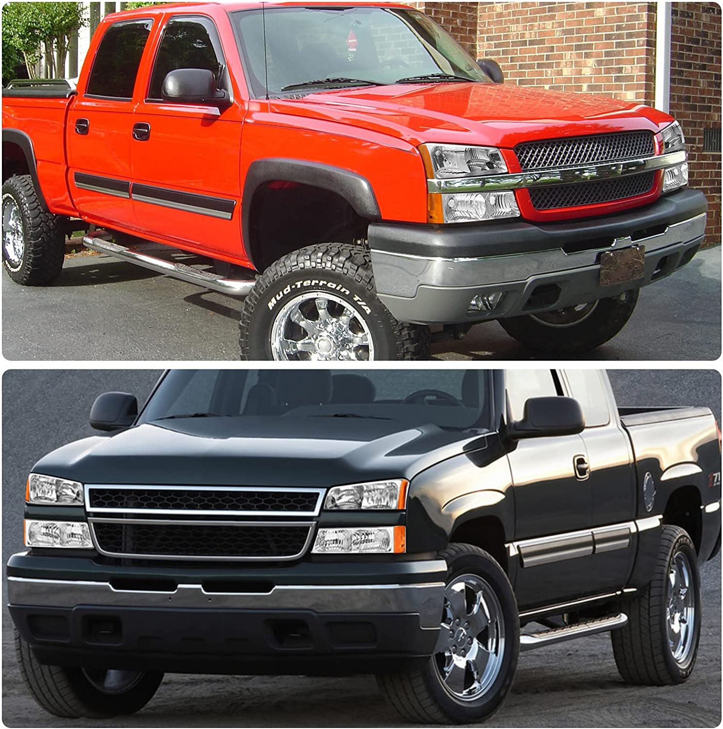 Adcarlights 20032006 Silverado Headlight Assembly For Chevy Avalanche 150025003500 Clear Chrome Lens With Amber Reflector Replacement Left And Right