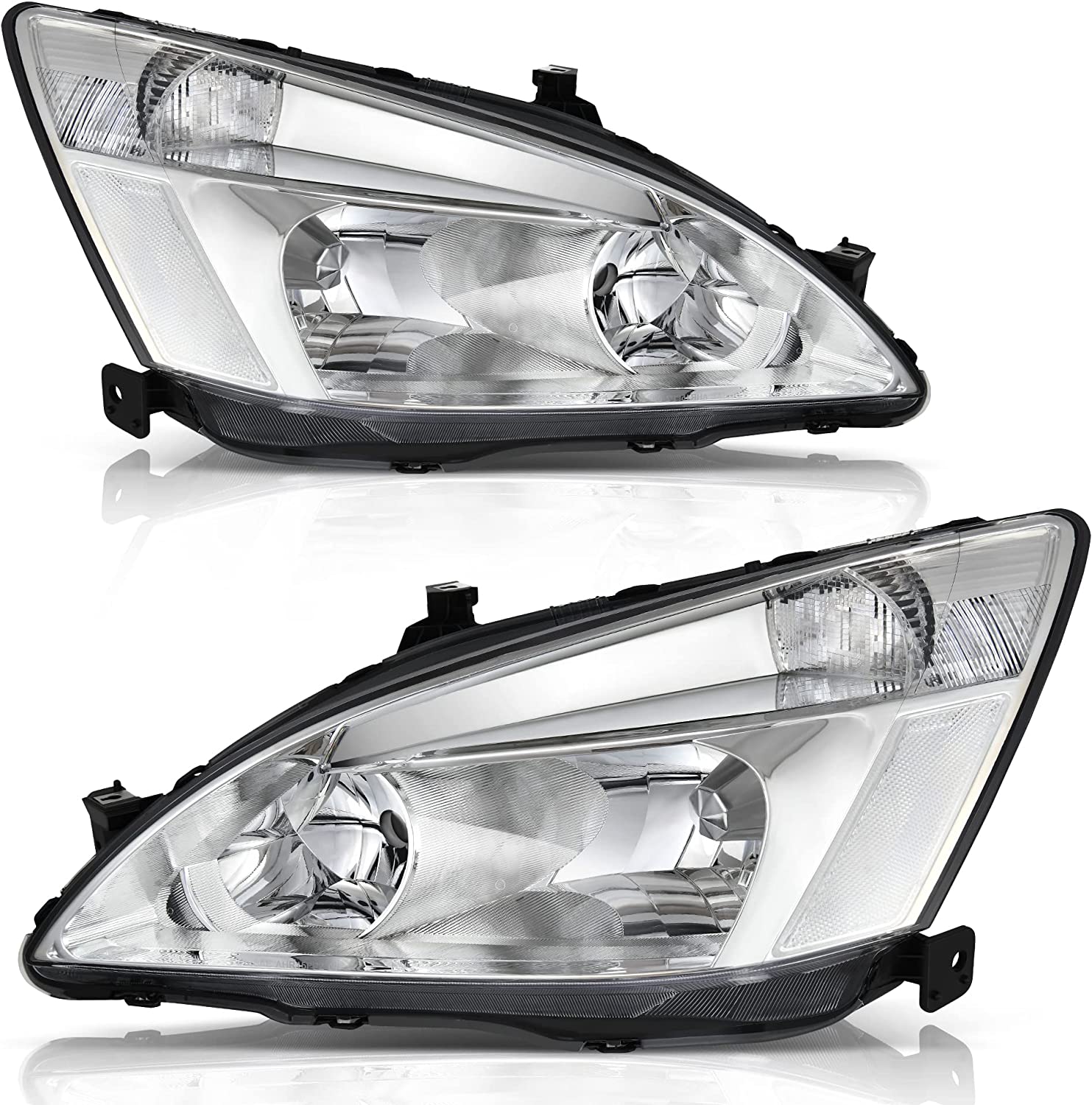 Autosaver88 Headlight Assembly Compatible With 03 04 05 06 07 Accord Oe Replacement Chrome Headlights Wclear Housing