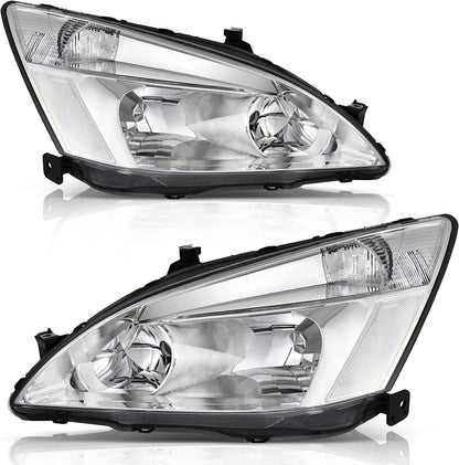 Autosaver88 Headlight Assembly Compatible With 03 04 05 06 07 Accord Oe Replacement Chrome Headlights Wclear Housing