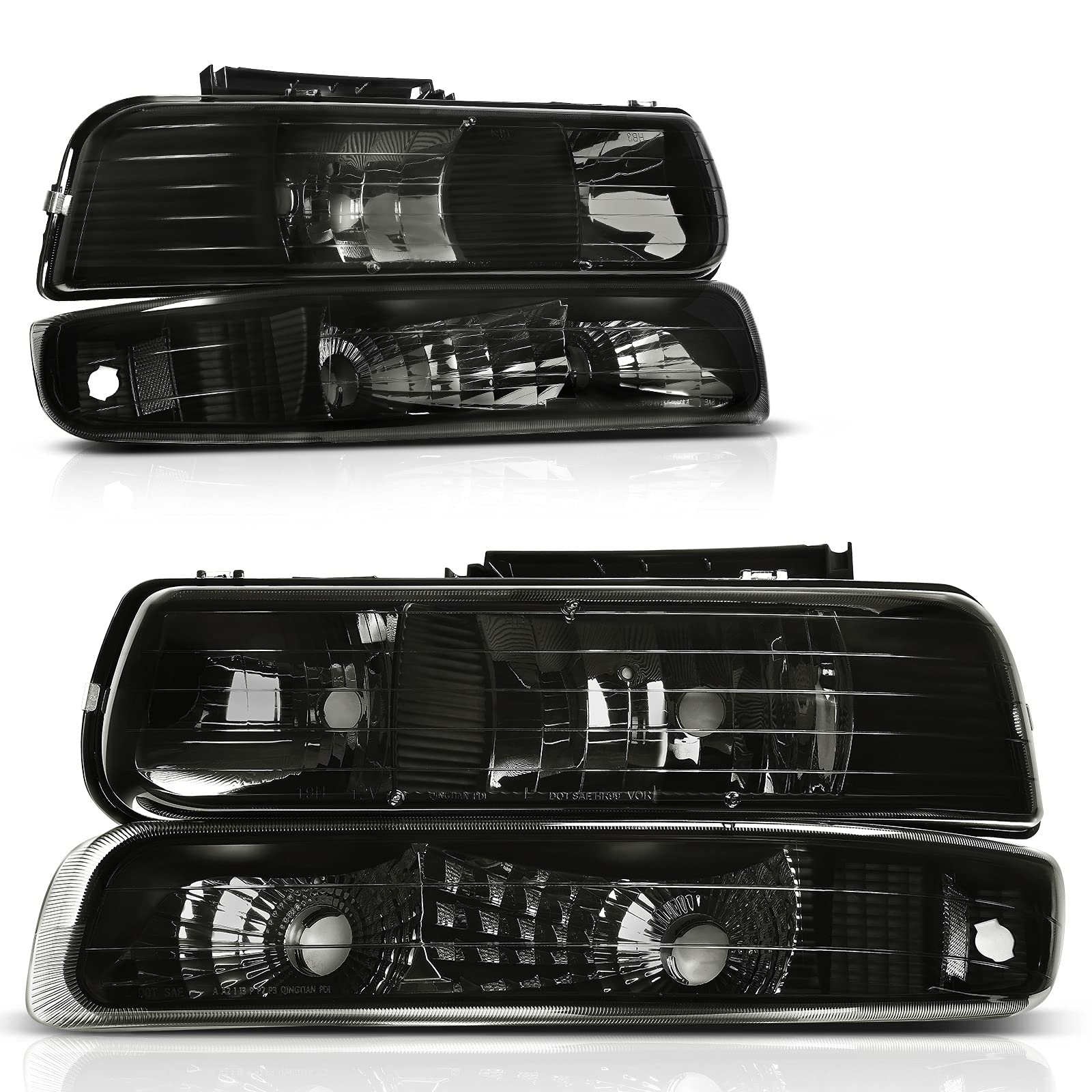Autosaver88 Headlights Assembly Compatible With 19992002 Chevy Silverado 20002006 Tahoe Suburban Headlamp Bumper Lights Smoke Lens Reflector