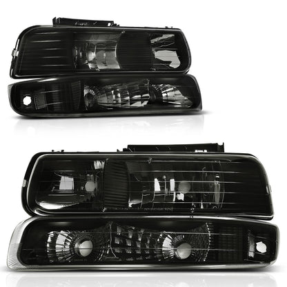 Autosaver88 Headlights Assembly Compatible With 19992002 Chevy Silverado 20002006 Tahoe Suburban Headlamp Bumper Lights Smoke Lens Reflector